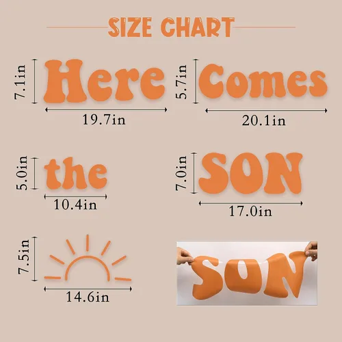Vista 2 de Letrero de calcomanía para fiesta de baby shower con texto en inglés «Here Comes The Son» (Here Comes The Son)