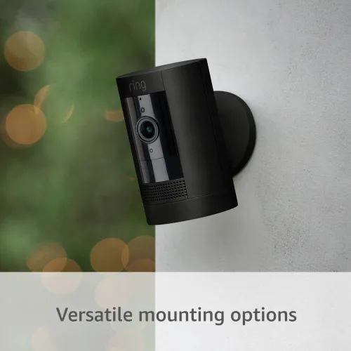 Vista 4 de Ring Stick Up Cam Plug-In HD cámara de seguridad con comunicación bidireccional Funciona con Alexa - Negro