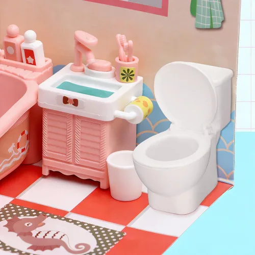 Vista 5 de Garneck Mini inodoro de juguete para casa de muñecas, figura de baño en miniatura, modelo de inodoro pequeño, decoración de adorno de jardín de hadas