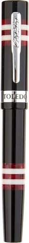 Vista 12 de Conklin Toledo - Pluma estilográfica en negro con segmentos de anillo azul y blanco, punta media, pluma estilográfica de lujo con detalles cromados