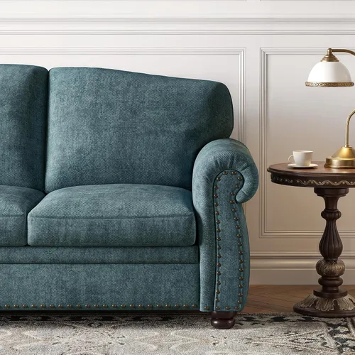 Vista 7 de ONBRILL Sofá de 90 pulgadas con ribete de tachuelas para sala de estar, sofá de brazos redondeados con asiento de 23 pulgadas de profundidad, cómodo