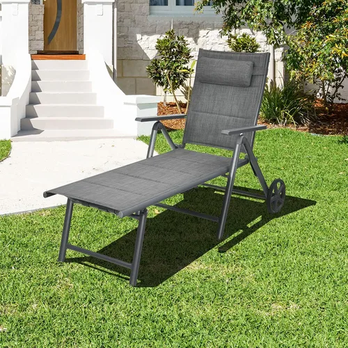 Vista 2 de RELAX4LIFE Tumbona para patio con ruedas – Silla reclinable plegable acolchada con almohada extraíble, respaldo ajustable, sillas de playa