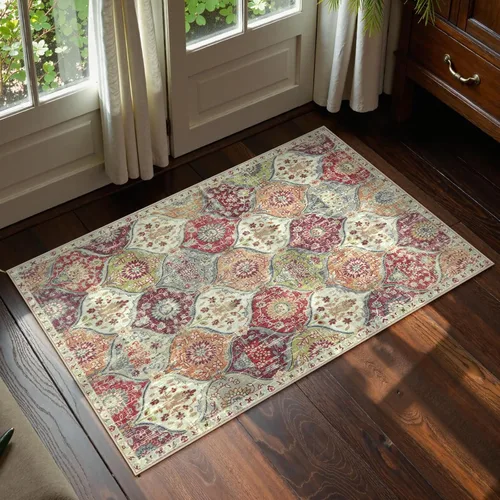 Vista 29 de Lahome - Alfombra marroquí antideslizante y lavable, pequeña alfombra oriental para dormitorio, cocina, entrada, baño, entrada, 61 x 91 cm, crema