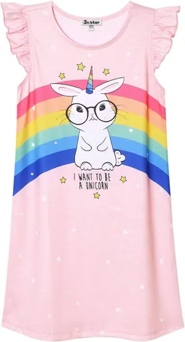 Vista 15 de Camisón de princesa para niñas, vestido de pijama de algodón con mangas de unicornio y gato