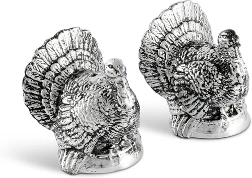 Vista 2 de Arthur Court Salero y pimentero de pavo de metal de aluminio de 2.25 pulgadas de alto, perfecto para tu mesa de Acción de Gracias
