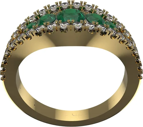 Vista 3 de Anillo de compromiso de diamantes y esmeraldas redondas naturales de oro de 14 quilates