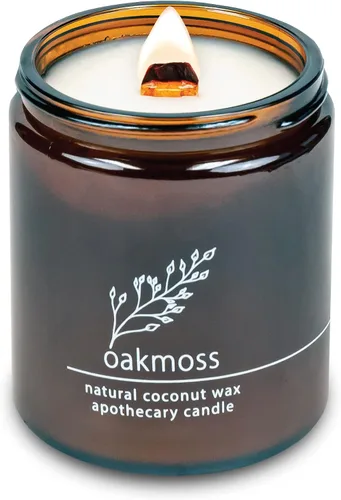Vista 18 de Vela de mecha de madera agrietada Hemlock Park hecha a mano con cera de coco natural (grande de 16 oz, ámbar) Coconut Apricot Wax Crackling Wood