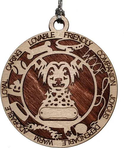 Vista 77 de Adorno de Navidad personalizado para perro Cavalier King Charles Spaniel, redondo de 3 pulgadas, madera cortada con láser de 2 capas, nombre y texto
