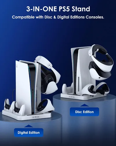 Vista 5 de HAPAW Charging Station for PS VR2 PS 5 with Cooling Fan & Accessories Organizer, PS5 PSVR 2 Controllers Charger Charging Dock, PS5 Console Cooling