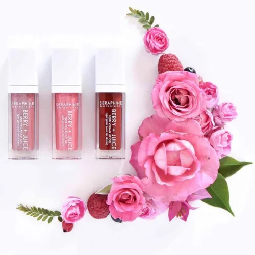 Vista 2 de Seraphine Botanicals Berry + Juice - Gel labial 100% vegano teñido brillante 0.20 fl oz (Cherry Compote)
