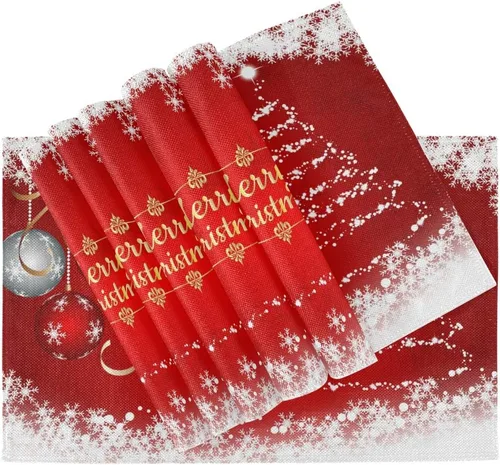 Vista 3 de Juego de 4 manteles individuales con diseño de árbol de Navidad, diseño de árbol de Navidad, resistentes al calor, manteles individuales lavables
