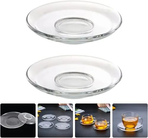 Vista 9 de Housoutil Plato de té de vidrio Platos de café Platillos de placa de vidrio transparente: 2 piezas de soporte de bolsa de té Decoración de mesa