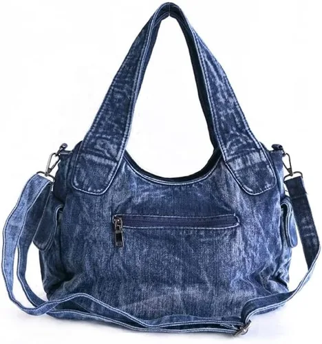 Vista 2 de Bolso Hobo de mezclilla para mujer, bolsos de mezclilla, bolso de hombro, remache tejido vintage, bolso de mano casual, bolso cruzado, Azul