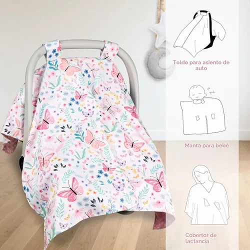 Vista 6 de Peekaboo - Funda para asiento de automóvil para bebé, niñas, niños, mamás, lactancia, manta para bebé, mariposa