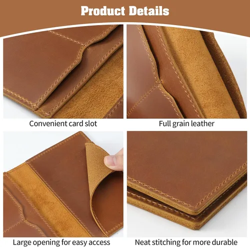 Vista 4 de Jack&Chris Funda de cuero para pasaporte, funda de viaje para hombres y mujeres, Marrón