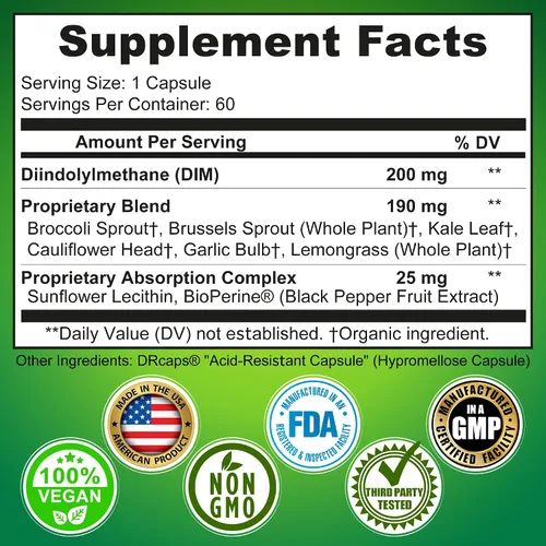 Vista 8 de Paquete diario de apoyo hormonal e inmunológico para mujeres y hombres, DIM 200 mg para equilibrio hormonal + quercetina 500 mg con bromelina y zinc