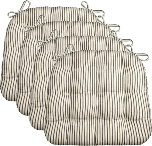Vista 34 de Barnett Home Decor Ticking Stripe Berlin Blue - Almohadilla para silla de comedor con lazos, tamaño mediano 18, relleno de espuma de látex, lavable