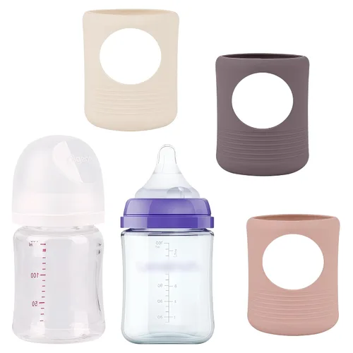Vista 9 de Paquete de 3 fundas de silicona compatibles con botella de vidrio de paloma Beige+Azul+Verde