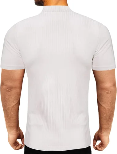 Vista 2 de Suéter de manga corta para hombre, cuello alto, acanalado, color sólido, básico, ajustado, ligero