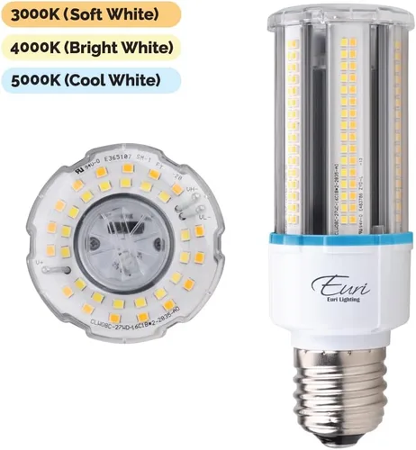 Vista 2 de Euri Lighting ECB27W-303sw, Bombilla LED de maíz, CCT (3K, 4K, 5K) y potencia sintonizable (27W, 18W, 12W), 135-150LM/W, 100~277VAC, atenuación