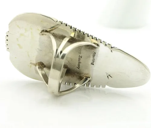 Vista 4 de Anillo Navajo de plata 925 Kingman turquesa firmado Doug Zachary C80s Plata de ley turquesa
