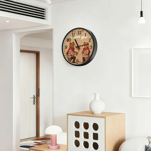 Vista 6 de Luminous Voice-Activated Wall Clocks Non-Ticking Silent Battery Operated Small Analog Clock I Love You Retro Bear Propose Brown 12 Inch Decorative