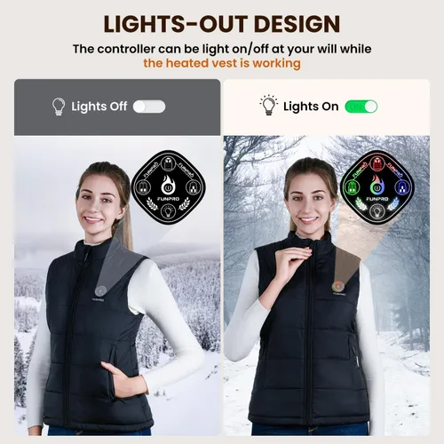 Vista 4 de FUNPRO Chaleco térmico para mujer, controlador inteligente 5 en 1, chaleco térmico con diseño de luces (no incluye batería)