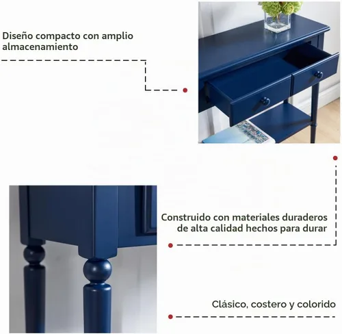 Vista 9 de Leick Home Mesa consola Costal, 30 pulgadas, azul marino