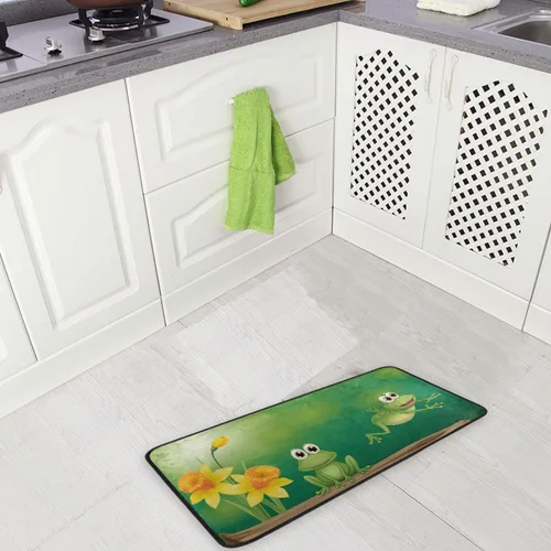 Vista 2 de Alfombras de cocina con diseño de dos ranas verdes, antideslizantes, suaves, alfombra de baño, alfombra para decoración del hogar, 39 x 20 pulgadas