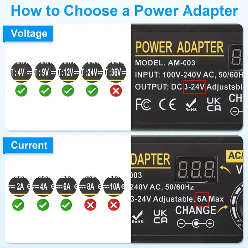 Vista 7 de Fuente de alimentación de CC ajustable, adaptador de corriente universal Auplf 3V ~ 12V 12A 144W Adaptador de CA/CC Variable Fuente de alimentación
