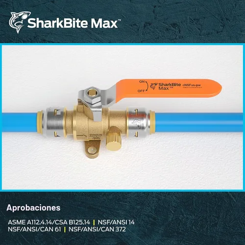 Vista 6 de SharkBite Válvula de bola máxima de 1/2 pulgada con ventilación de drenaje y pestaña de montaje, empuje para conectar accesorios de plomería