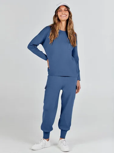 Vista 9 de ANRABESS Conjuntos de dos piezas para mujer, conjuntos de suéter de punto de manga larga, sin botones, pantalones cargo para correr, conjuntos a