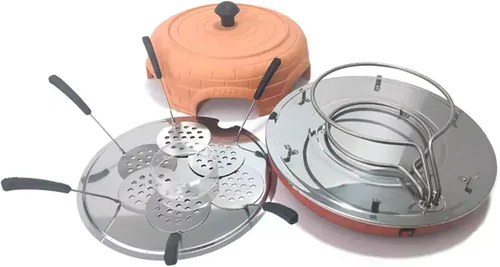 Vista 3 de Horno eléctrico de pizza para compartir en familia con cubierta de terracota, mini horno de pizza sin humo para fiesta de pizza, fiesta en casa