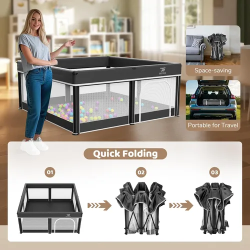 Vista 2 de Corralito plegable para bebés con tapete – Patio de juegos de 50 x 50 pulgadas para bebés y niños pequeños – Corralito portátil para interiores