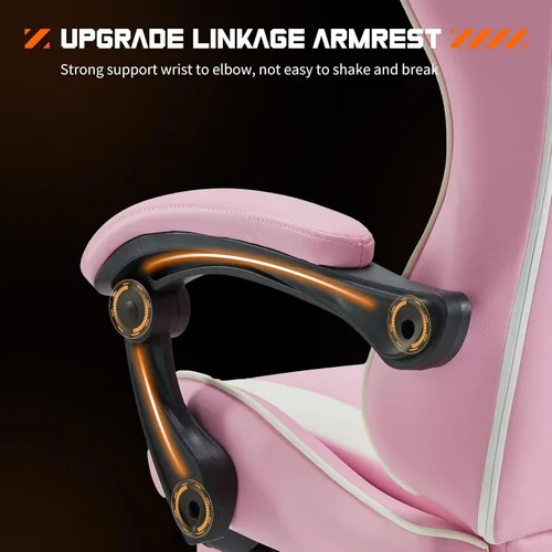 Vista 6 de DUMOS - Silla de escritorio de oficina para juegos con reposapiés y reposacabezas para adultos, silla ergonómica de piel sintética para computadora