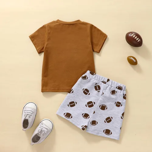 Vista 5 de Omkzanbi Traje de béisbol para niño pequeño, camiseta con estampado de béisbol, pantalones cortos para correr, 2 piezas, ropa de verano linda