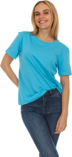 Vista 4 de Brix Camiseta de ajuste holgado para mujer, camisetas de algodón con cuello redondo.