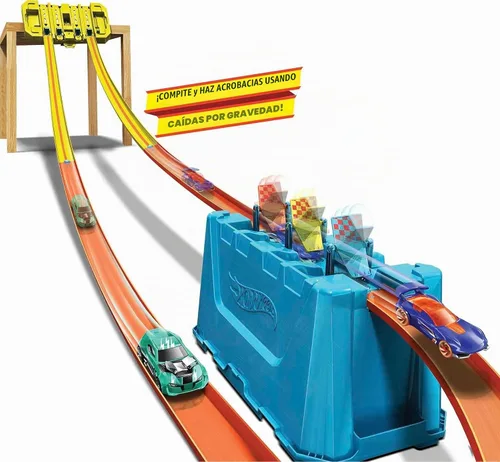 Vista 3 de Conjunto de Juego de Construcción de Pista de Coches Hot Wheels, Caja de Velocidad Multi-Carril, 18 Piezas de Componentes con Almacenamiento y 2