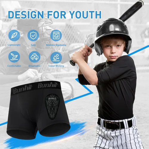 Vista 2 de Runhit Calzoncillos de compresión para niños con copa de béisbol para niños, con copa atlética protectora suave