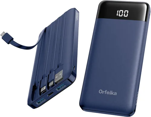 Vista 11 de Orfeika Cargador de teléfono portátil, Banco de energía portátil de 10000mAh con cables incorporados, paquete de batería esencial para viajes