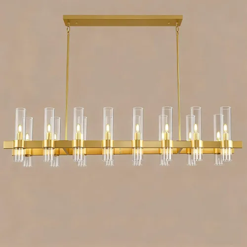 Vista 2 de Candelabros Lineales Dorados para Comedor, Candelabro Rectangular de 54" con Vidrio, Candelabros Modernos de 16 Luces Sobre Mesa, Candelabro