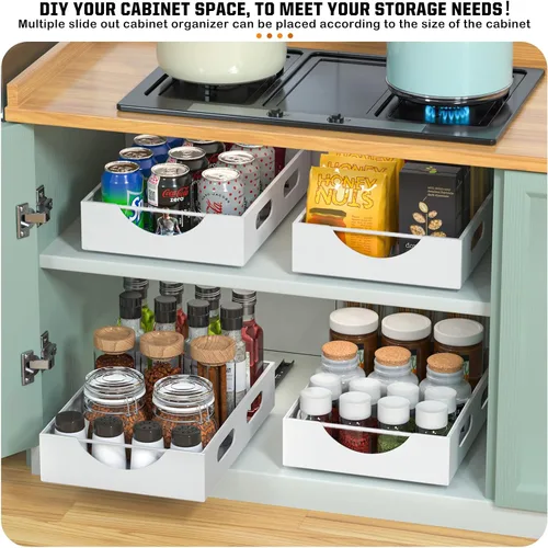 Vista 4 de Organizador de armario extraíble fijo con adhesivo, estantes de almacenamiento de cajones deslizantes – 10.8 pulgadas de ancho x 15.15 pulgadas