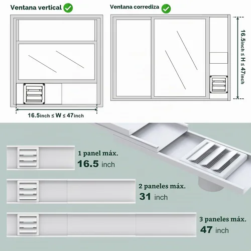 Vista 3 de Kit de ventilación para ventana Flehomo para manguera de 3" y 4" de diámetro, incluye cubierta de ventilación con solapas autocerrables, kit