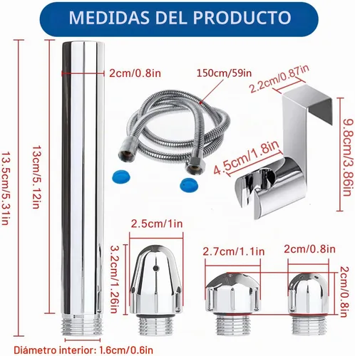 Vista 2 de Ducha de mano con accesorios de ducha para grifo, ducha de 3 cabezales en aluminio, con divisor de grifo, manguera de 59 pulgadas y conexión