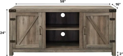 Vista 3 de Walker Edison Georgetown mueble moderno y rústico para televisores de hasta 65 pulgadas, con puerta doble tipo granero, 58 pulgadas, gris