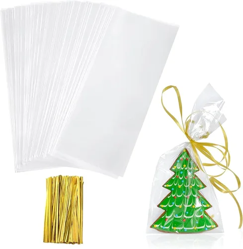 Vista 11 de Yotelab Bolsas para tartas, bolsas de celofán transparente de 3 x 5 pulgadas con lazos giratorios, 100 unidades Clear Gift Wrap Bags, Small Treat