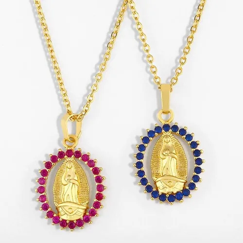 Vista 4 de Joyería de moda - Collar con dije de hip hop turco, collares de arco iris virgen María para mujer, collar de cadenas de oro, joyería católica