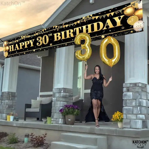 Vista 7 de KatchOn, Cartel grande de feliz cumpleaños 30 para patio, 120 x 20 pulgadas, decoraciones de cumpleaños número 30 para mujeres y hombres, pancarta