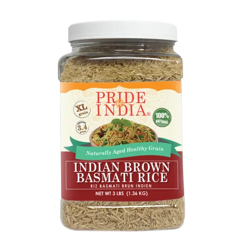 Vista 13 de Pride Of India - Arroz Basmati marrón extra largo - Grano saludable envejecido naturalmente, tarro de 1.5 libras