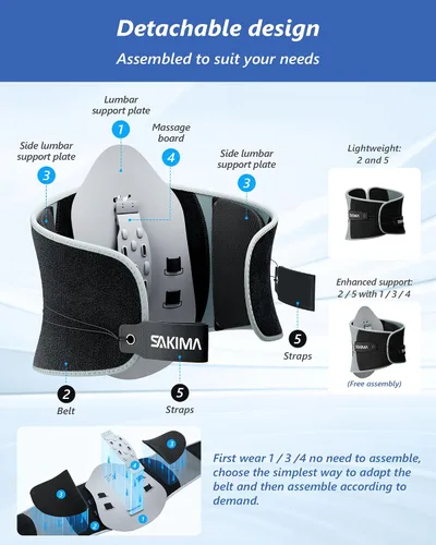 Vista 3 de Soporte de espalda para alivio del dolor de espalda baja con sistema de soporte de polea, cinturón de soporte lumbar ajustable con panel lumbar